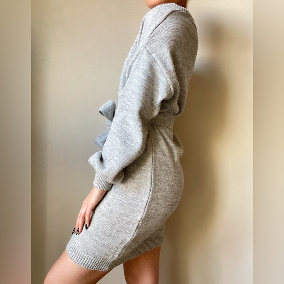 ASOS Design Knitted Gray Tie Waist Mini Dress - Picture 3 of 6